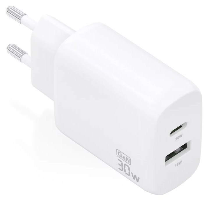 Chargeur Aisens A110-0923 GaN 30 W 1 x USB-C PD3.0 QC4.0 1 x USB-A QC3.0 Blanc
