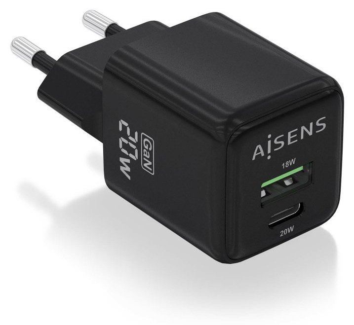Chargeur Aisens ASCH-20W2P011-BK GaN 20 W 1 x USB-C PD3.0 QC4.0 1 x USB-A QC3.0 Noir