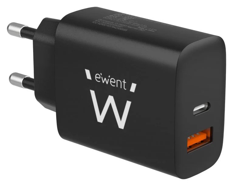 Chargeur rapide Ewent EW1319 avec 1 port USB-C 20 W avec Power Delivery et 1 port USB-A QC3.0