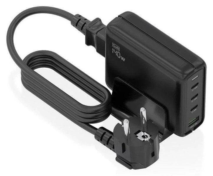 Chargeur de bureau Aisens ASCH-140W4P056-BK GaN 140W 3XUSB-C PD3.1 1XUSB-A QC3.0 Noir