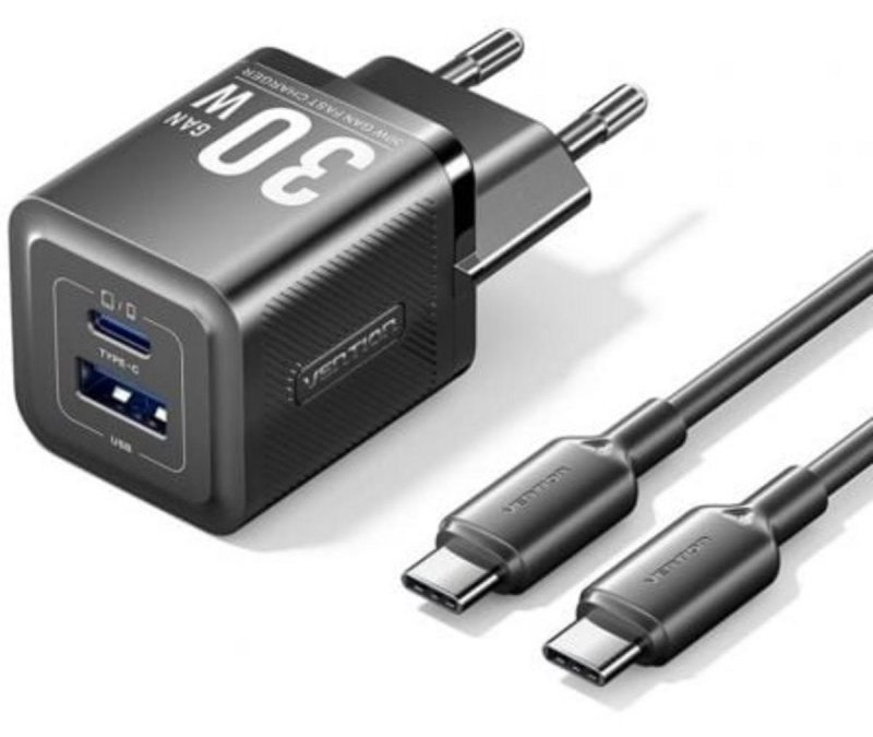 Cargador Vention TZ-FEQB0-EU-01/ 2XUSB Type-C/ 30W