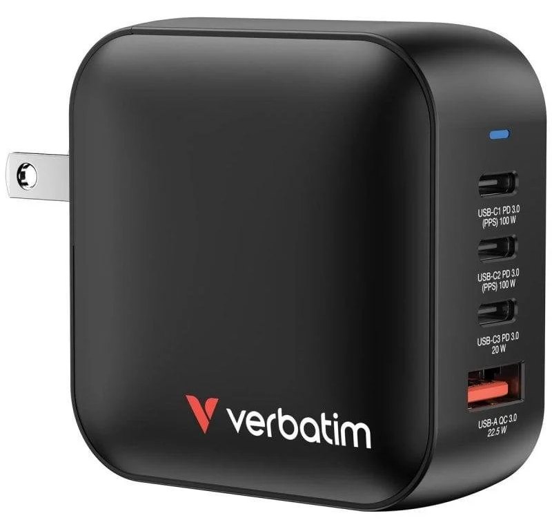 Chargeur Verbatim Mini GaN 100W 3 ports USB-C Charge Rapide Noir