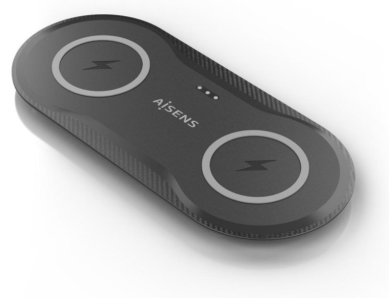 Aisens Cargador Wireless USB-C 15W 2 en 1 pour Smartphone et Écouteurs, Noir