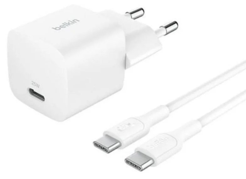 Chargeur mural Belkin BoostCharge 25W USB-C PD 3.1 câble 1 m blanc