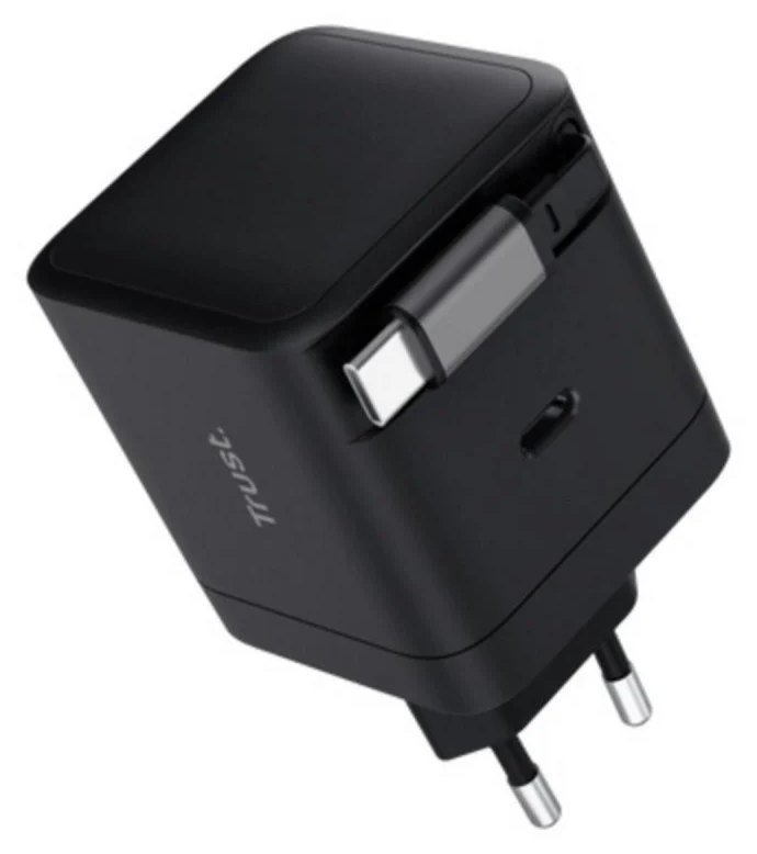 Chargeur USB-C Trust Maxo 65 W câble rétractable PD protection surchauffe intérieur