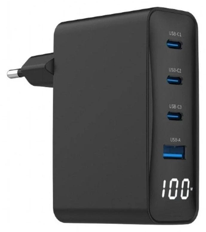 Gembird Cargador USB GaN 100 W 4 ports LCD Noir