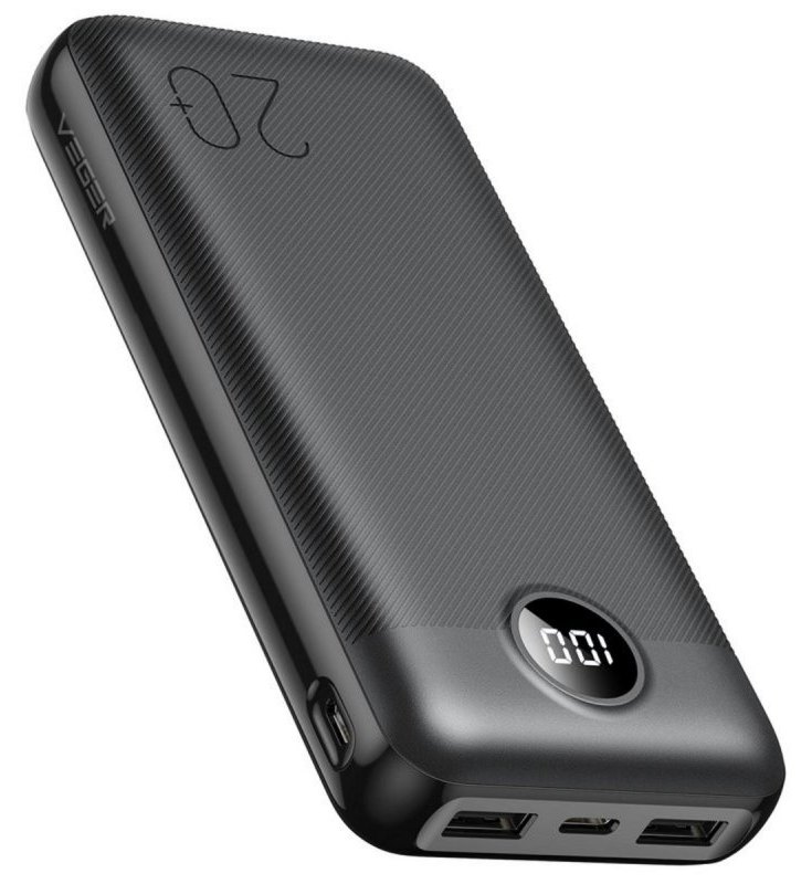 Powerbank Veger L20 20000 mAh Noir Charge rapide 20W Écran LCD