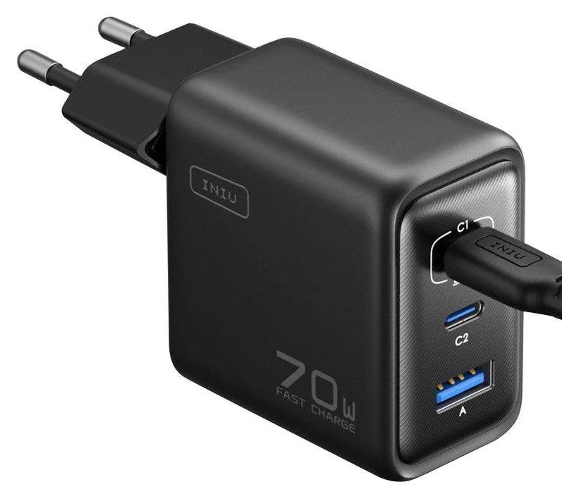 Chargeur mural INIU Leopard 70W GaN compact 2X USB-C 1X USB-A Noir