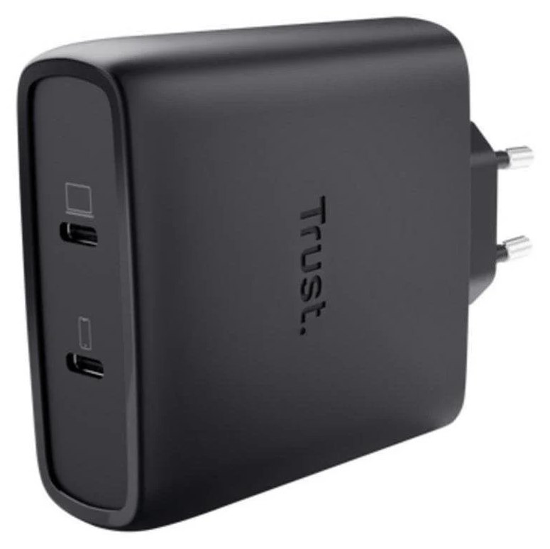 Chargeur Trust Maxo GaN 100W 2 Ports USB-C Charge Rapide Cable 2M Noir
