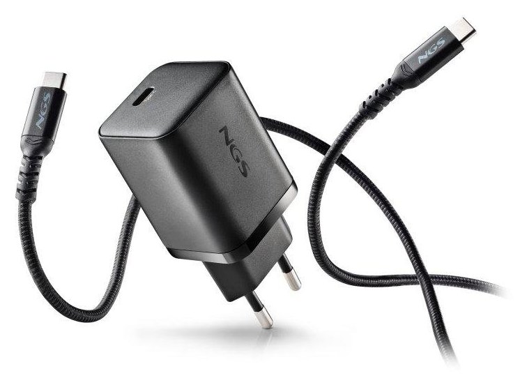 Chargeur NGS BUD 65W-C USB-C GaN 65W câble 1,5 m noir PPS PD3.0