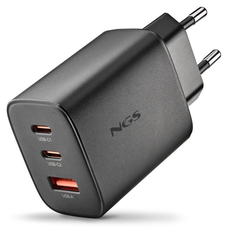 Chargeur NGS ERA 65W Black GaN 2XUSB-C 1XUSB-A Charge Rapide