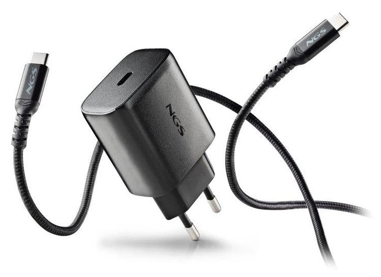 Chargeur NGS Bud 45W-C USB-C GaN Compact Charge Rapide Avec Câble 1,5 m Noir