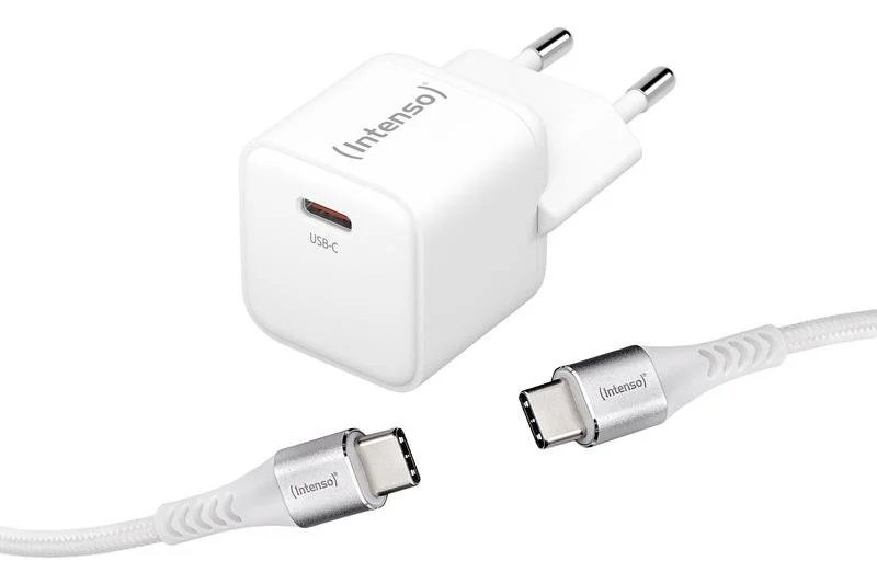 Chargeur de dispositifs mobiles Intenso 7803042 USB-C 30W GaN câble 1,5 m blanc