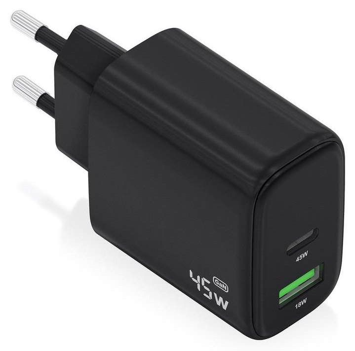 Chargeur GaN Aisens A110-0972 45W USB-C PD3.0 QC4.0 USB-A QC3.0 Noir