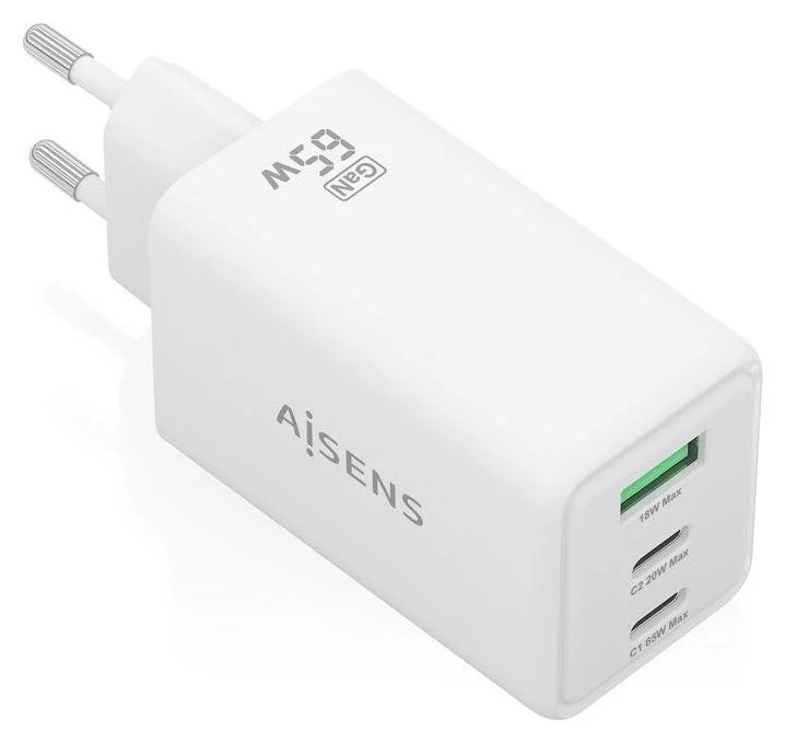 Chargeur GaN Aisens ASCH-65W3P072-W 65W 2XUSB-C PD 1XUSB-A Blanc