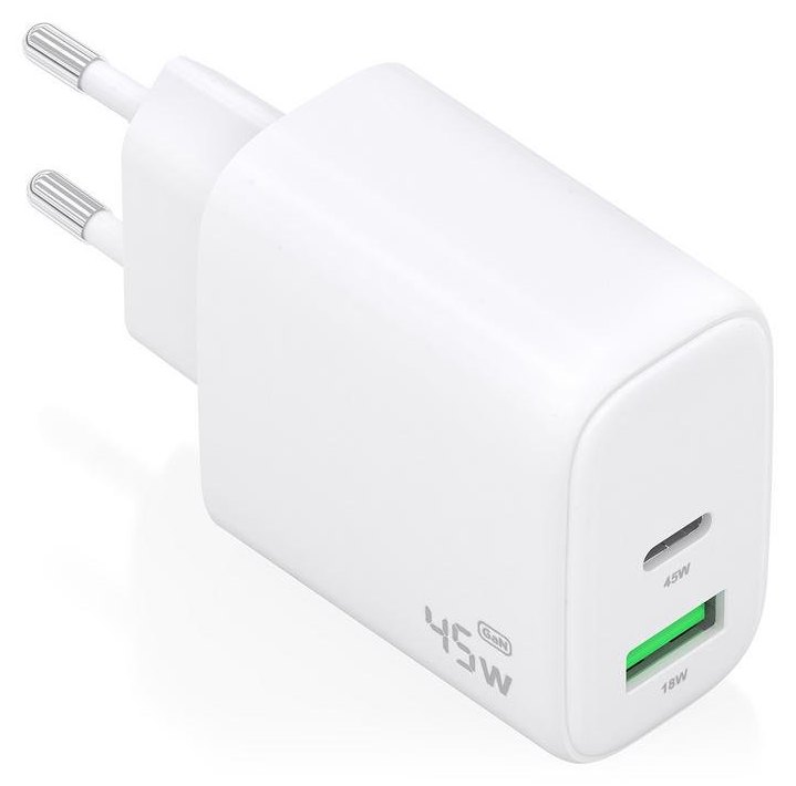 Chargeur Aisens A110-0971 GaN 45W USB-C PD3.0 USB-A QC Blanc Compact