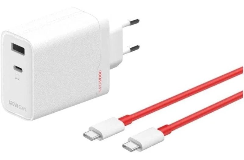 Chargeur OnePlus 120W Dual Port charge rapide avec câble USB-C Blanc