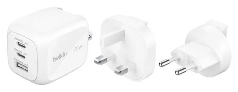 Chargeur Belkin BoostCharge Pro WCH018HQWH 70 W GaN 2X USB-C 1X USB-A Blanc