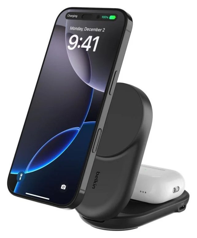 Chargeur mobile Belkin WIZ039KQBK QI2 2-en-1 UltraCharge magnétique pliable 25 W noir