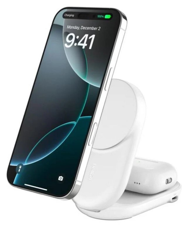 Chargeur mobile Belkin WIZ039KQWH QI2 25W Magnétique 2-en-1 Pliable Blanc