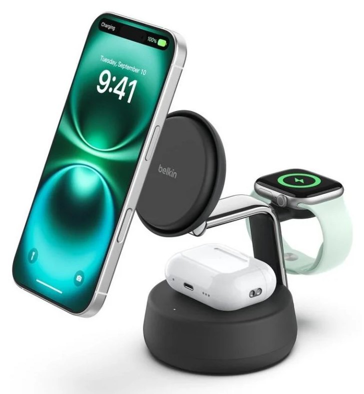 Chargeur Belkin WIZ040KQCH QI2 UltraCharge Pro 3-en-1 25W ChillBoost Noir