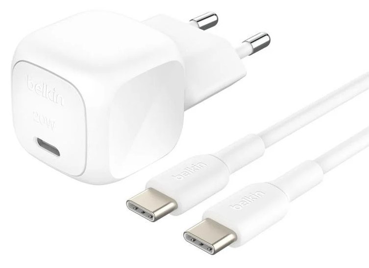 Chargeur Belkin WCA009KQ1MWH-B6 20 W USB-C Power Delivery câble 1 m Blanc