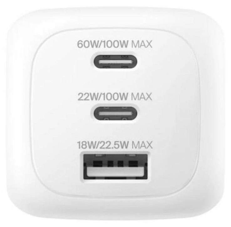 Chargeur Belkin WCH016HQWH 100 W 2X USB-C 1X USB-A GaN blanc