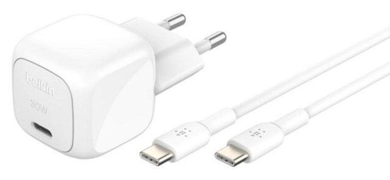 Chargeur USB-C Belkin WCA008KQ1MWH-B6 30 W Power Delivery PPS Blanc + Câble 1 m