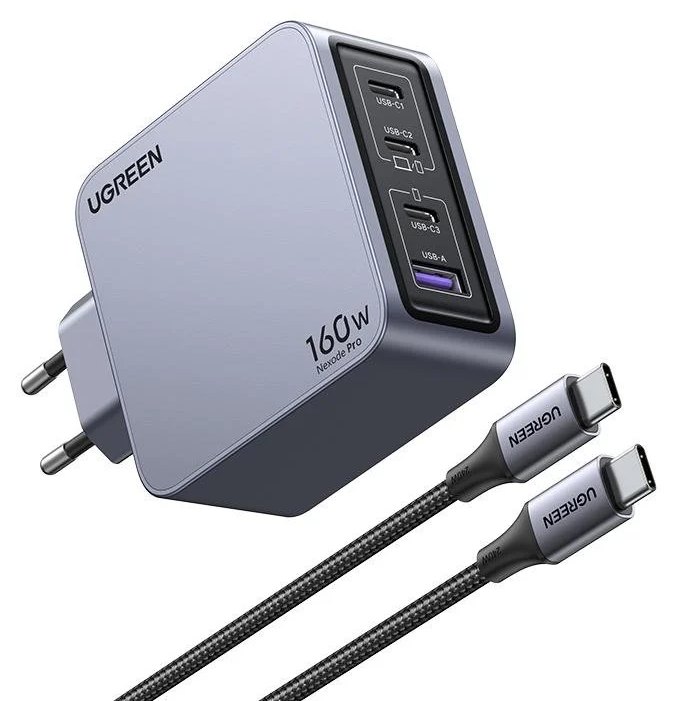 Chargeur UGREEN Nexode Pro 160W GaN avec câble USB-C, 4 ports, charge rapide