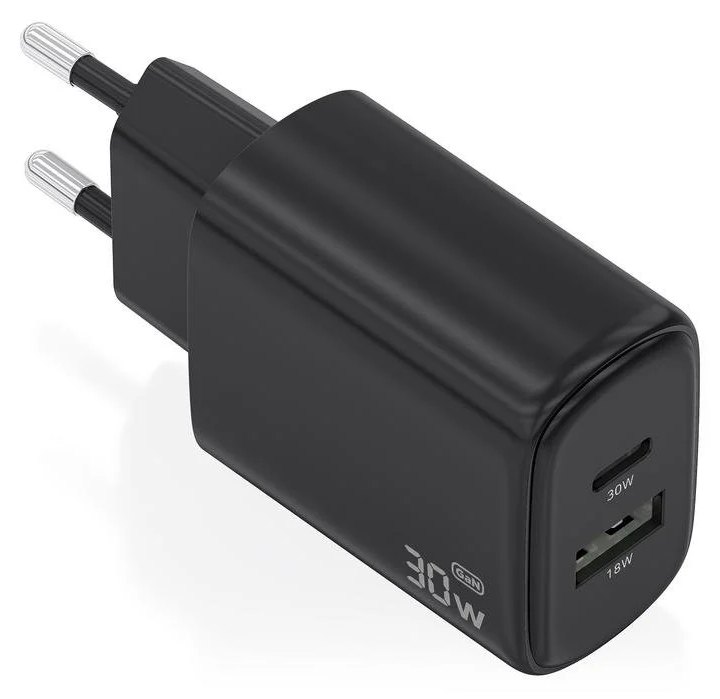 Chargeur Aisens GaN 30W USB-C PD3.0 QC4.0 USB-A QC3.0 Noir Compact