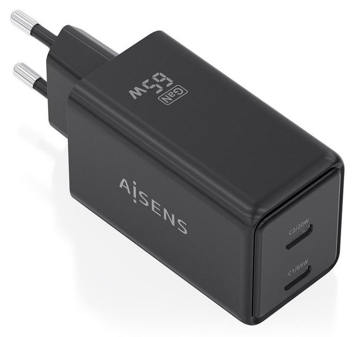 Chargeur Aisens ASCH-65W2P079-BK GaN 65W 2XUSB-C PD3.0 QC4.0 Noir