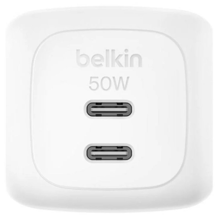 Chargeur Belkin WCH019KQWH GaN 50 W Blanc 2 Ports USB-C Charge Rapide