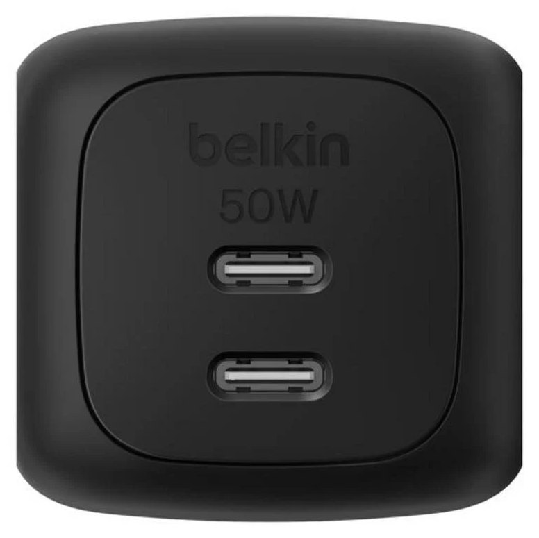 Chargeur Belkin WCH019KQBK GaN 50 W USB-C double charge rapide noir