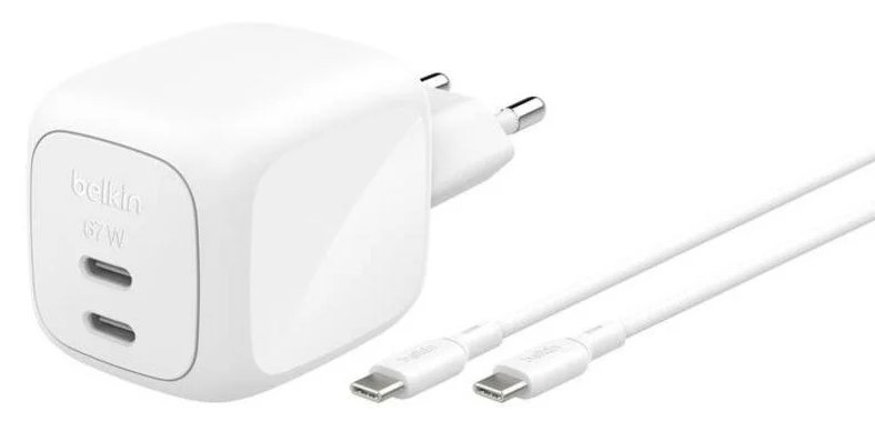 Chargeur Belkin WCH020KQ2MWH-B6 GaN 67 W 2X USB-C Blanc câble 2 m