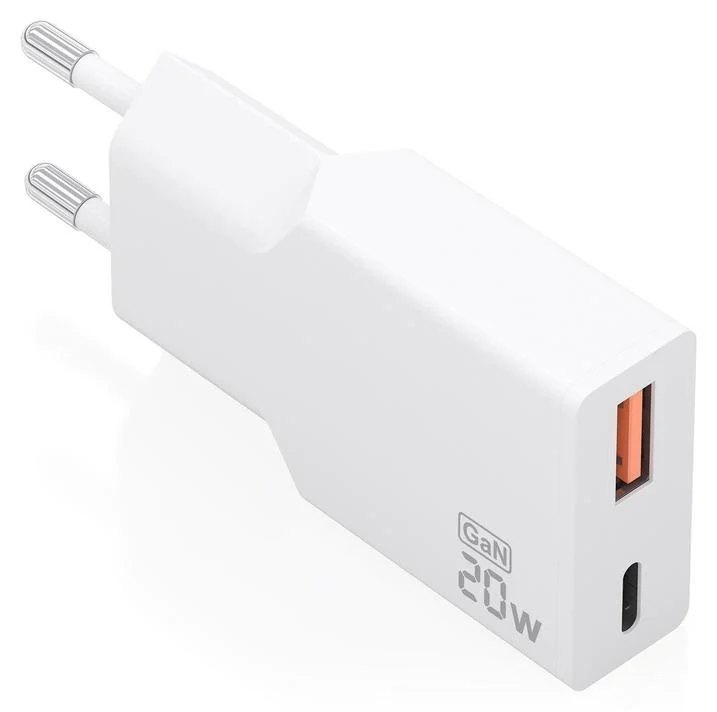 Chargeur Aisens Ultra Fin GaN 20W USB-C PD3.0 QC4.0 USB-A QC3.0 Blanc