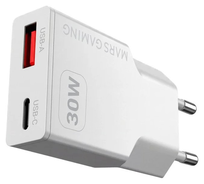 Chargeur Mars Gaming MD-GAN30 USB GaN 30W PD QC Double Port Blanc