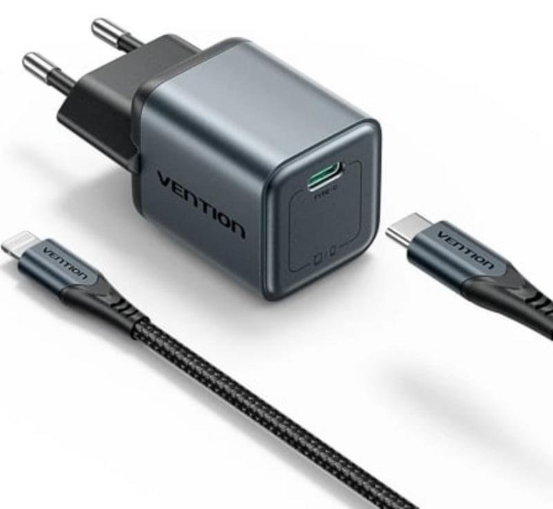 Chargeur Mur GaN Vention TZ-FEVH0-EU 20W USB-C avec Câble Lightning