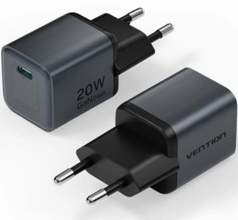 Chargeur Mur GaN Vention USB-C 20W Gris Anthracite