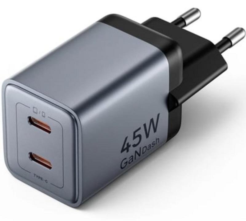 Chargeur mural GaN Vention FCDH0-EU 2XUSB-C 45W Gris