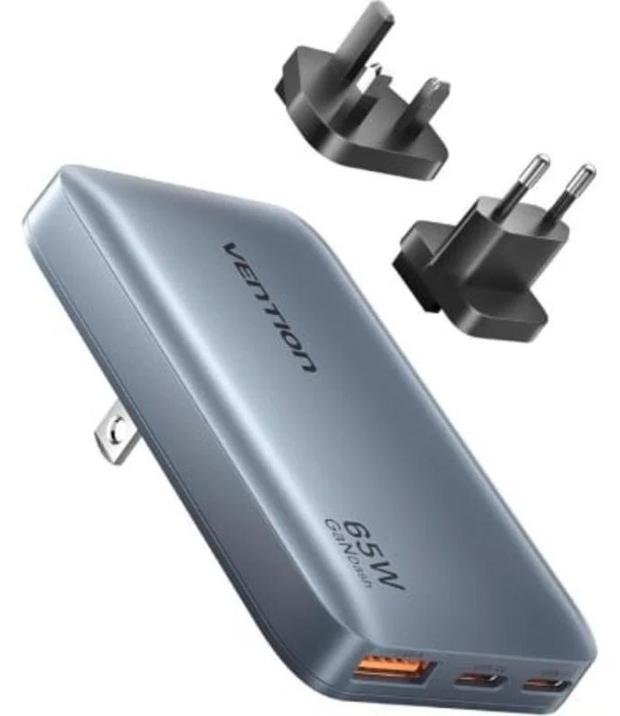 Chargeur Mur GaN Vention FCBH0 65W USB-C+C+A Ultra Slim Gris