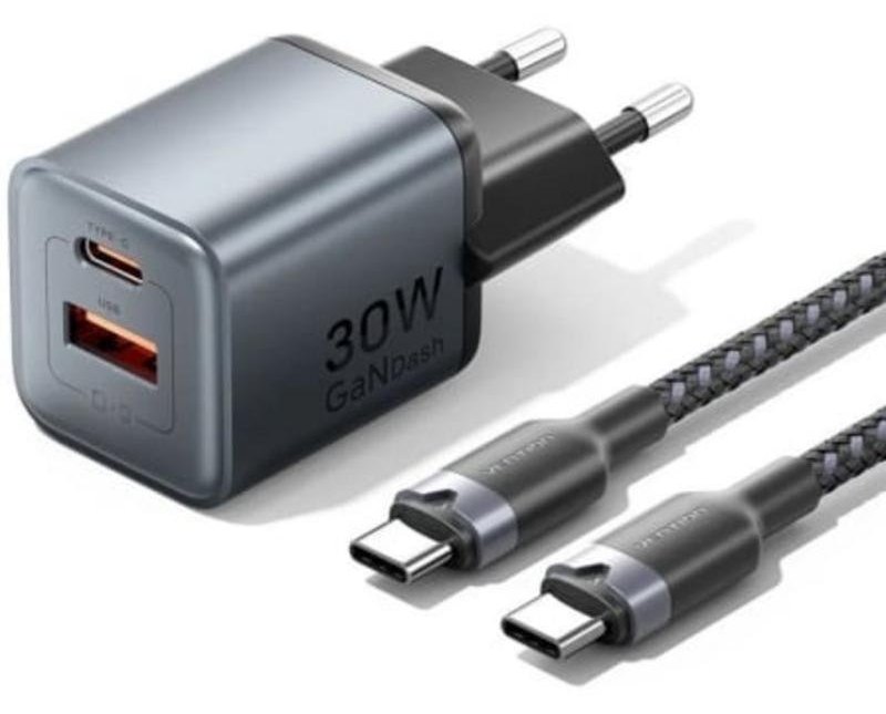 Chargeur mural GaN Vention TZ-FEWH0-EU 30W USB-C et USB-A Gris