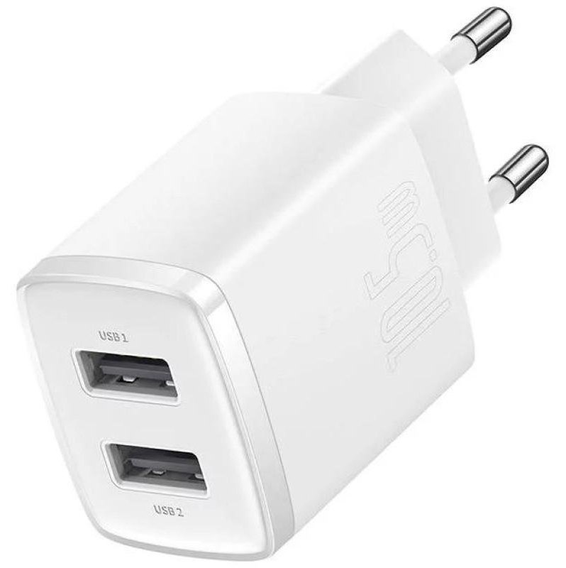 Chargeur Baseus Compact 2 Ports USB 2.0 5V 2.1A Blanc
