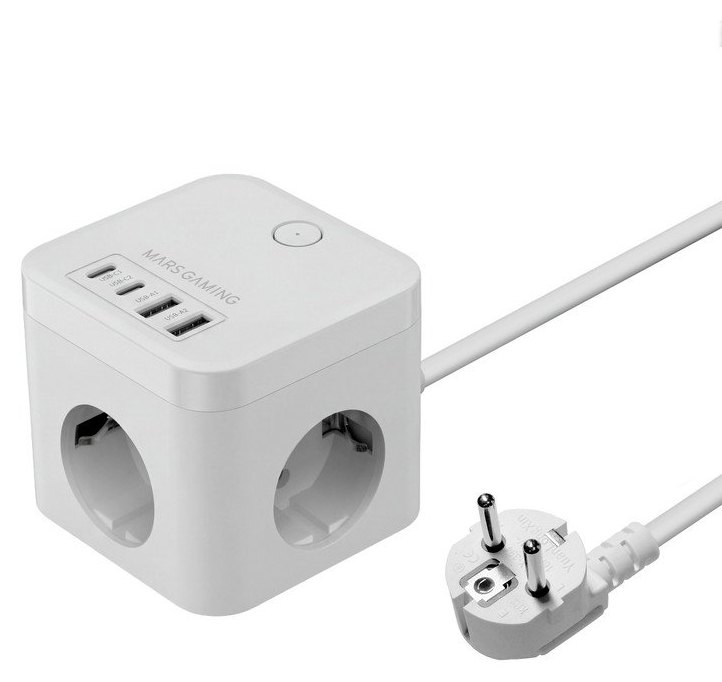 Chargeur Mars Gaming MD-CUBE35 Powercube 3X Schuko 4X USB PD 35W GaN Blanc