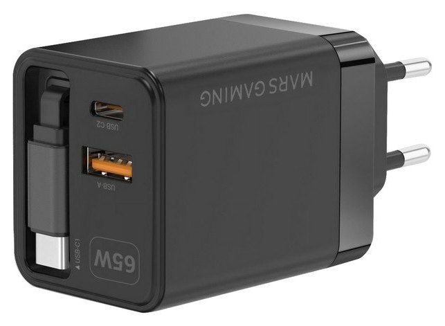 Chargeur Mars Gaming MD-GAN65R USB-C GaN 65W câble rétractable noir
