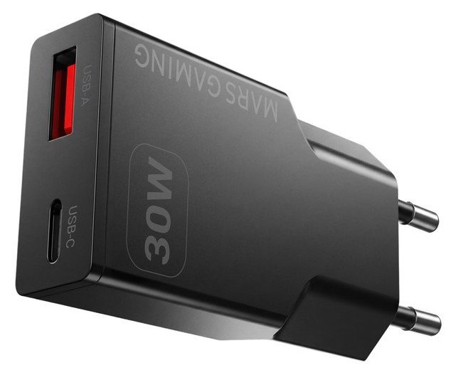 Chargeur Mars Gaming MD-GAN30 30W GaN USB-C USB-A Charge Rapide Noir