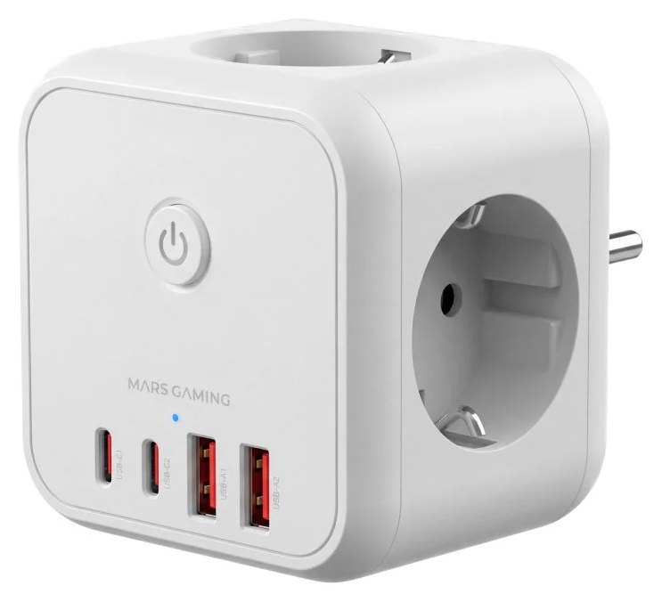 Chargeur Mars Gaming MD-CUBE20 Powercube 3X Schuko 4X USB PD 20W GaN Blanc