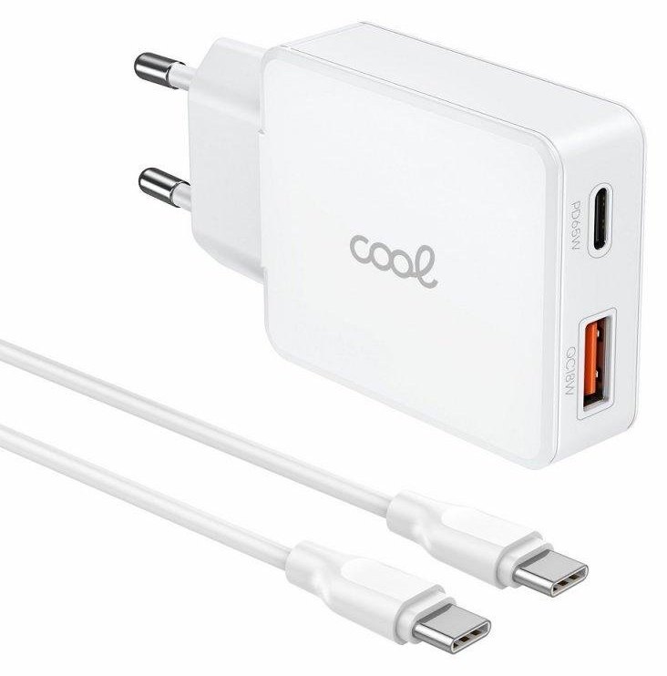 Chargeur Secteur Universel Ultra Rapide PD Type-C + USB COOL (65W + Câble Type-C) GaN Blanc