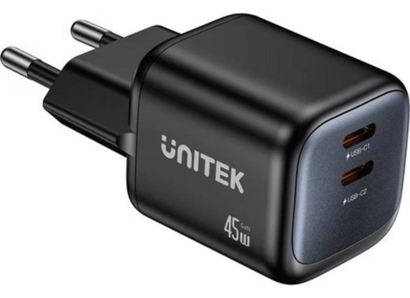 Chargeur USB Unitek 2 Ports 45W GaN Power Delivery Quick Charge Noir