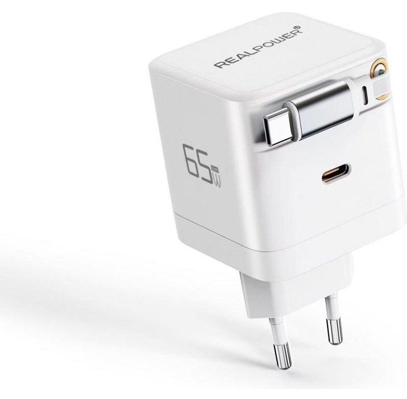 Chargeur USB-C RealPower GaN 65W 2 Ports Blanc