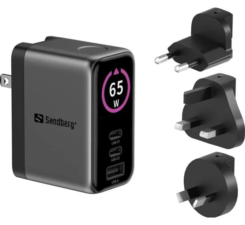 Chargeur USB Sandberg Travel Charger PD65W Display 3 Ports